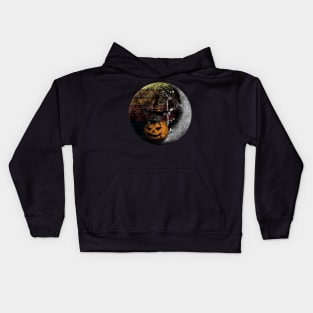 Vintage Halloween Pumpkin Cat Scene Kids Hoodie